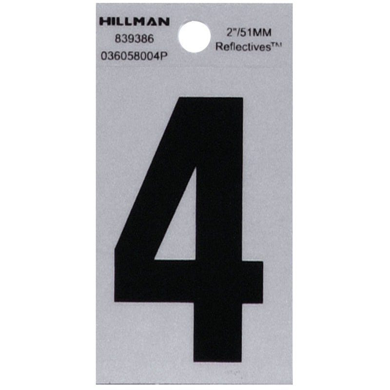 HILLMAN - Hillman 2 in. Reflective Black Vinyl Self-Adhesive Number 4 1 pc - Case of 6