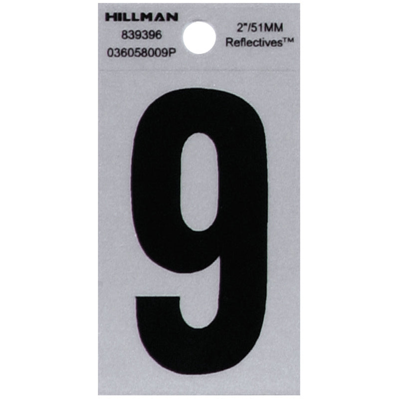 HILLMAN - Hillman 2 in. Reflective Black Vinyl Self-Adhesive Number 9 1 pc - Case of 6