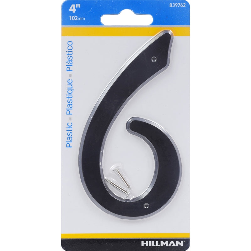 HILLMAN - Hillman 4 in. Black Plastic Nail-On Number 6 1 pc - Case of 10