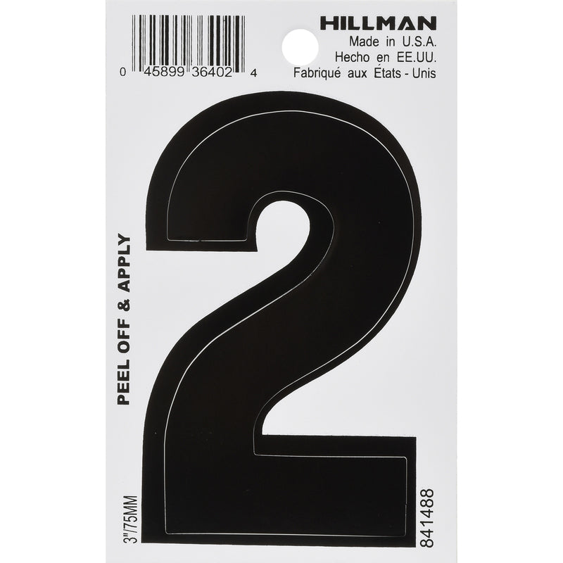 HILLMAN - Hillman 3 in. Black Vinyl Self-Adhesive Number 2 1 pc - Case of 6