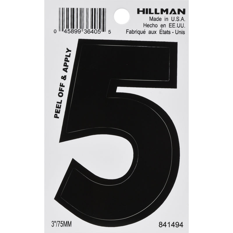 HILLMAN - Hillman 3 in. Black Vinyl Self-Adhesive Number 5 1 pc - Case of 6