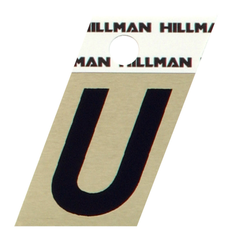 HILLMAN - Hillman 1.5 in. Reflective Black Aluminum Self-Adhesive Letter U 1 pc - Case of 6