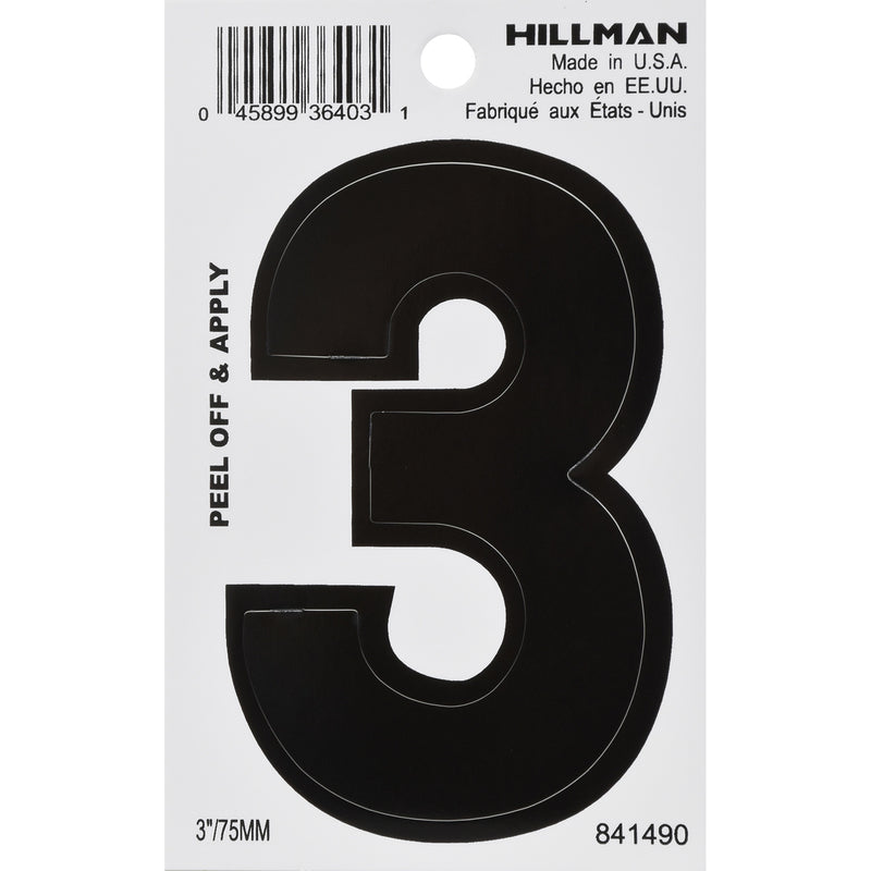 HILLMAN - Hillman 3 in. Black Vinyl Self-Adhesive Number 3 1 pc - Case of 6