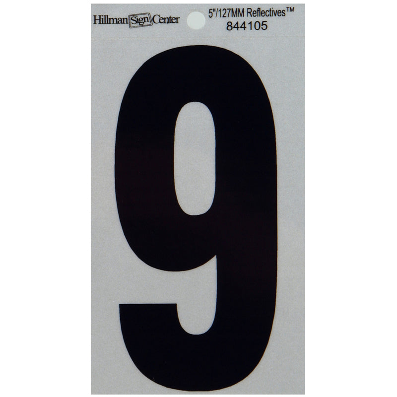 HILLMAN - Hillman 5 in. Reflective Black Vinyl Self-Adhesive Number 9 1 pc - Case of 6