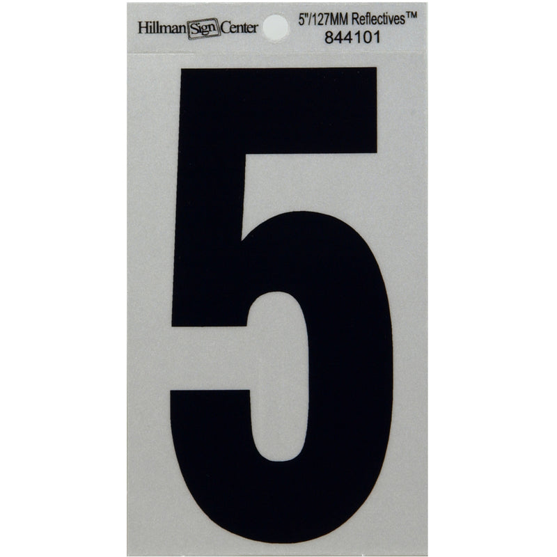 HILLMAN - Hillman 5 in. Reflective Black Vinyl Self-Adhesive Number 5 1 pc - Case of 6