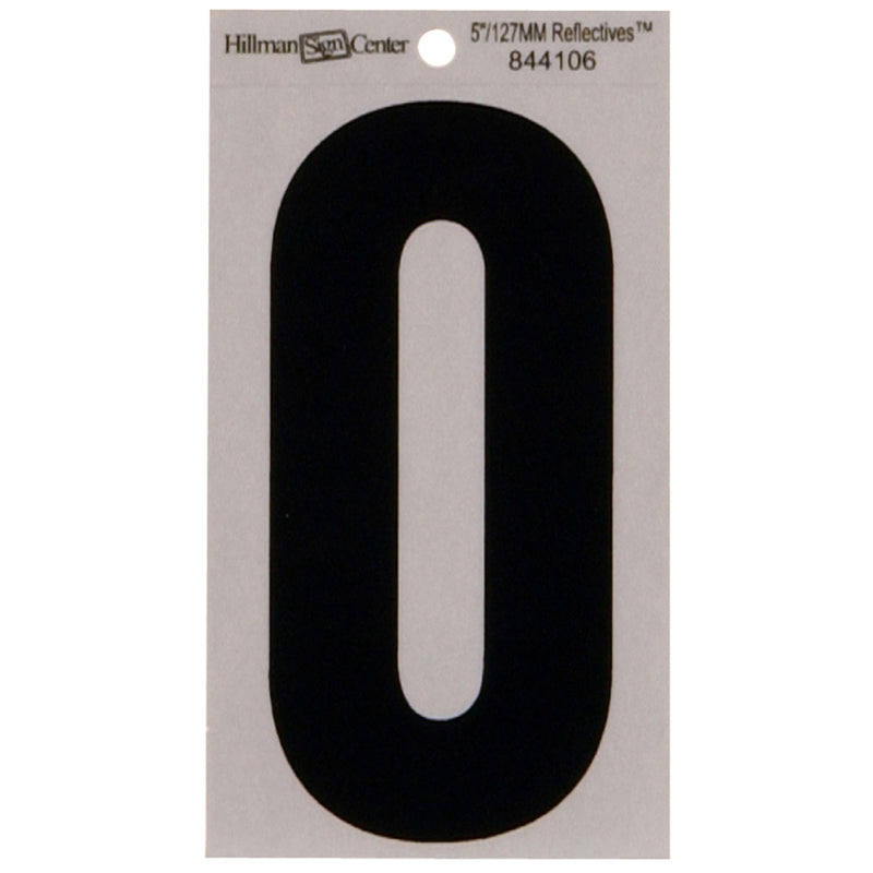 HILLMAN - Hillman 5 in. Reflective Black Vinyl Self-Adhesive Number 0 1 pc - Case of 6