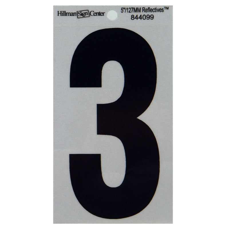 HILLMAN - Hillman 5 in. Reflective Black Vinyl Self-Adhesive Number 3 1 pc - Case of 6