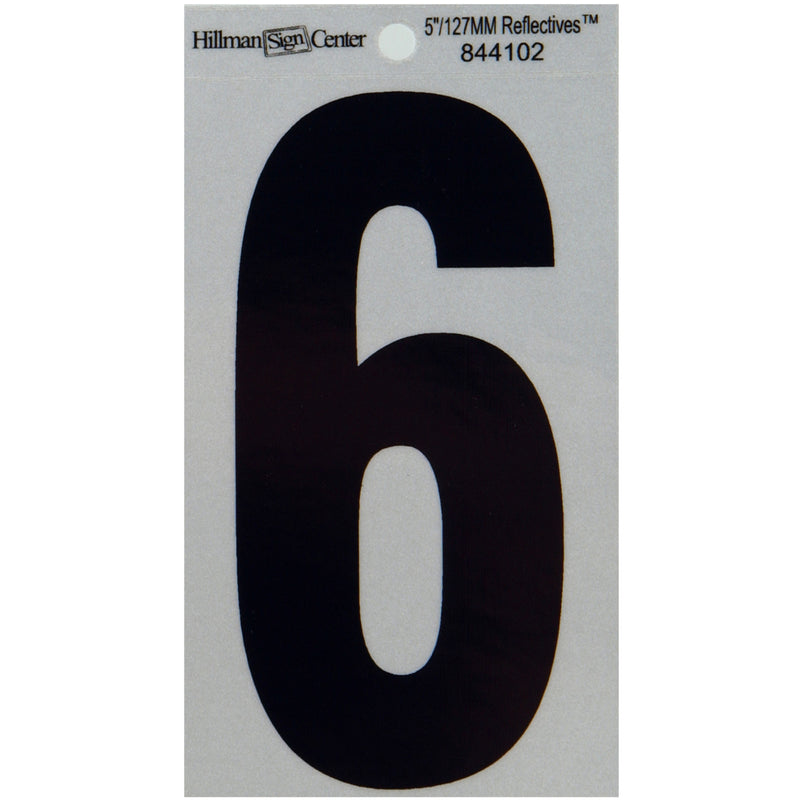 HILLMAN - Hillman 5 in. Reflective Black Vinyl Self-Adhesive Number 6 1 pc - Case of 6