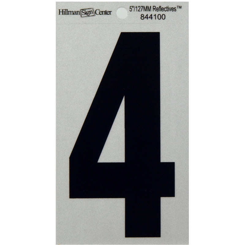 HILLMAN - Hillman 5 in. Reflective Black Vinyl Self-Adhesive Number 4 1 pc - Case of 6