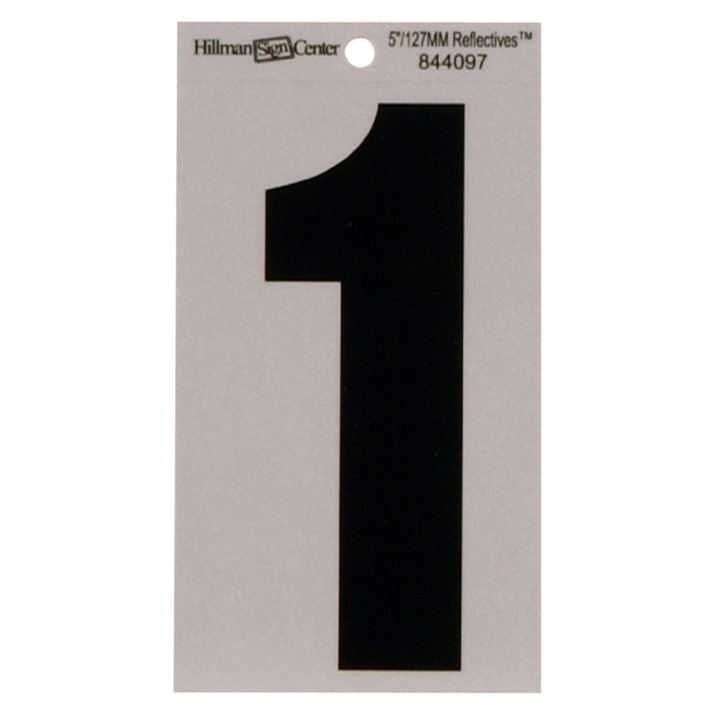 HILLMAN - Hillman 5 in. Reflective Black Vinyl Self-Adhesive Number 1 1 pc - Case of 6