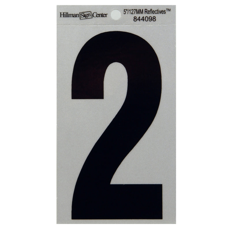 HILLMAN - Hillman 5 in. Reflective Black Vinyl Self-Adhesive Number 2 1 pc - Case of 6