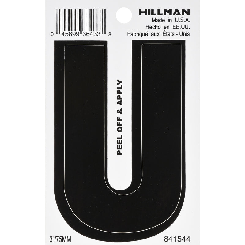 HILLMAN - Hillman 3 in. Black Vinyl Self-Adhesive Letter U 1 pc - Case of 6