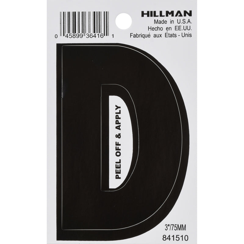 HILLMAN - Hillman 3 in. Black Vinyl Self-Adhesive Letter D 1 pc - Case of 6