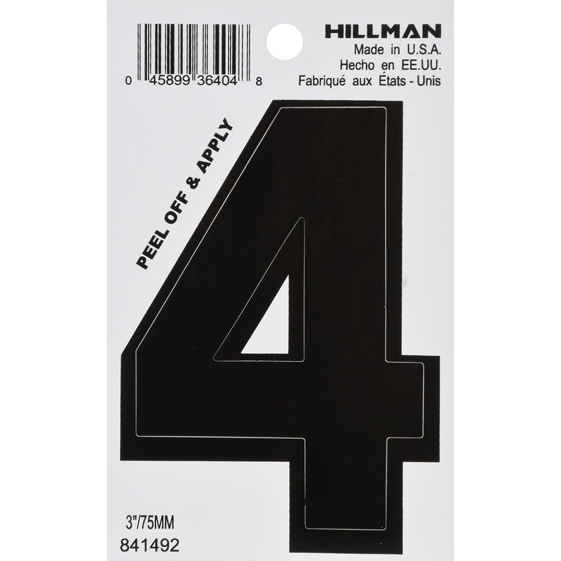 HILLMAN - Hillman 3 in. Black Vinyl Self-Adhesive Number 4 1 pc - Case of 6