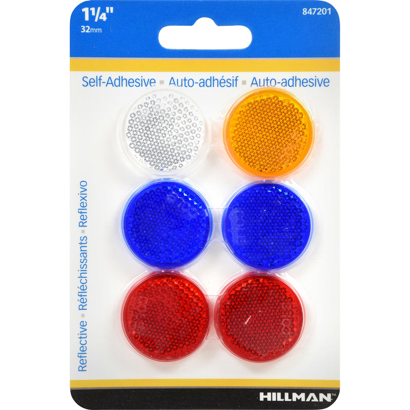 HILLMAN - Hillman Round Assorted Reflectors 6 pk - Case of 12