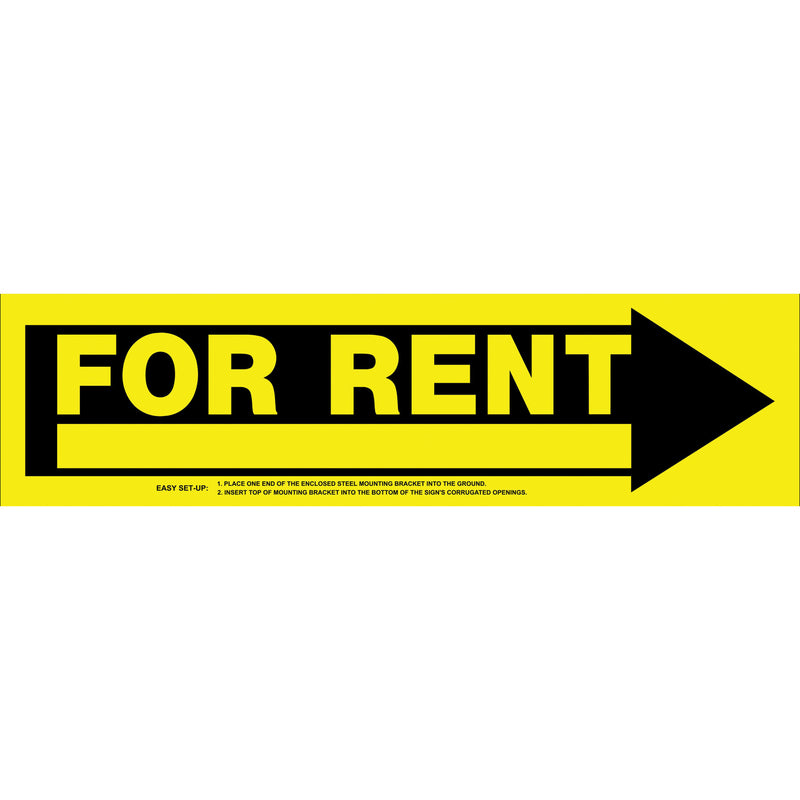 HILLMAN - Hillman English Yellow For Rent Sign 6 in. H X 24 in. W - Case of 6