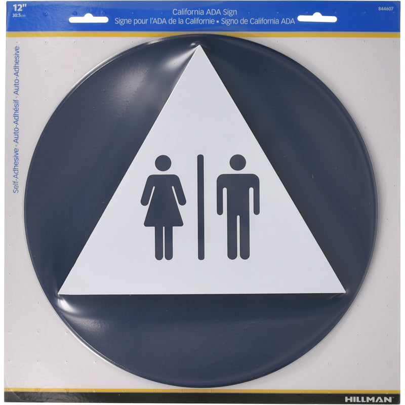 HILLMAN - Hillman English Blue Restroom Plaque 12 in. H X 12 in. W - Case of 6 [844607]