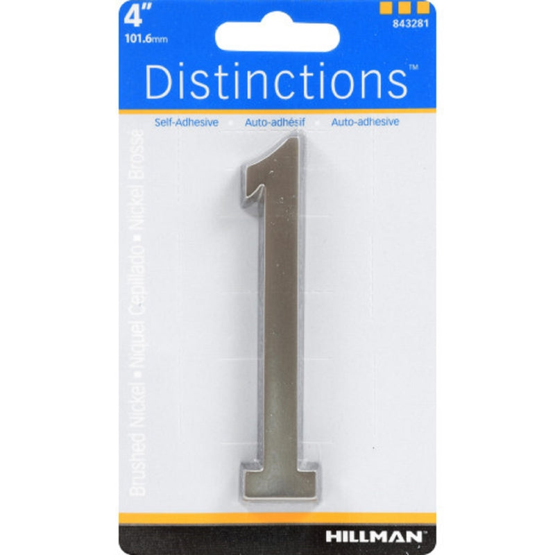 HILLMAN - Hillman Distinctions 4 in. Silver Zinc Die-Cast Self-Adhesive Number 1 1 pc - Case of 3