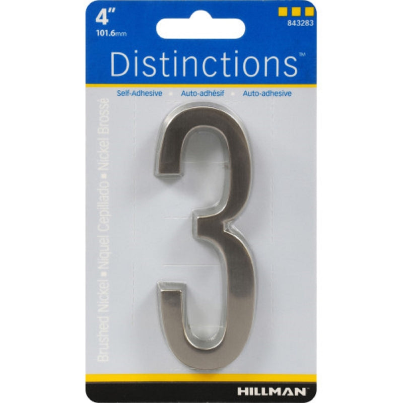 HILLMAN - Hillman Distinctions 4 in. Silver Zinc Die-Cast Self-Adhesive Number 3 1 pc - Case of 3