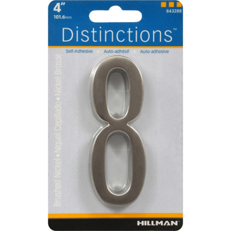 HILLMAN - Hillman Distinctions 4 in. Silver Zinc Die-Cast Self-Adhesive Number 8 1 pc - Case of 3