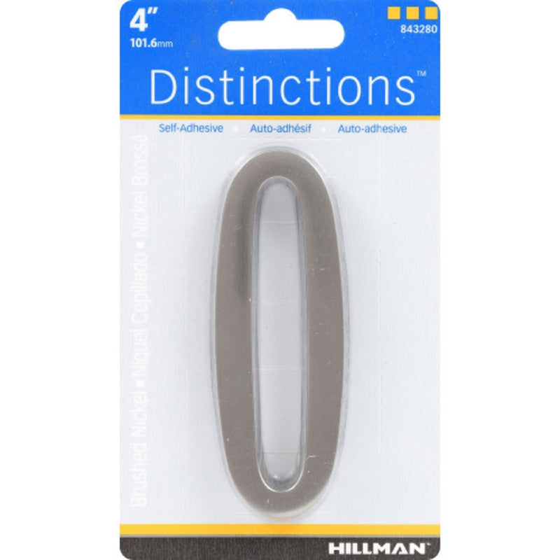 HILLMAN - Hillman Distinctions 4 in. Silver Zinc Die-Cast Self-Adhesive Number 0 1 pc - Case of 3