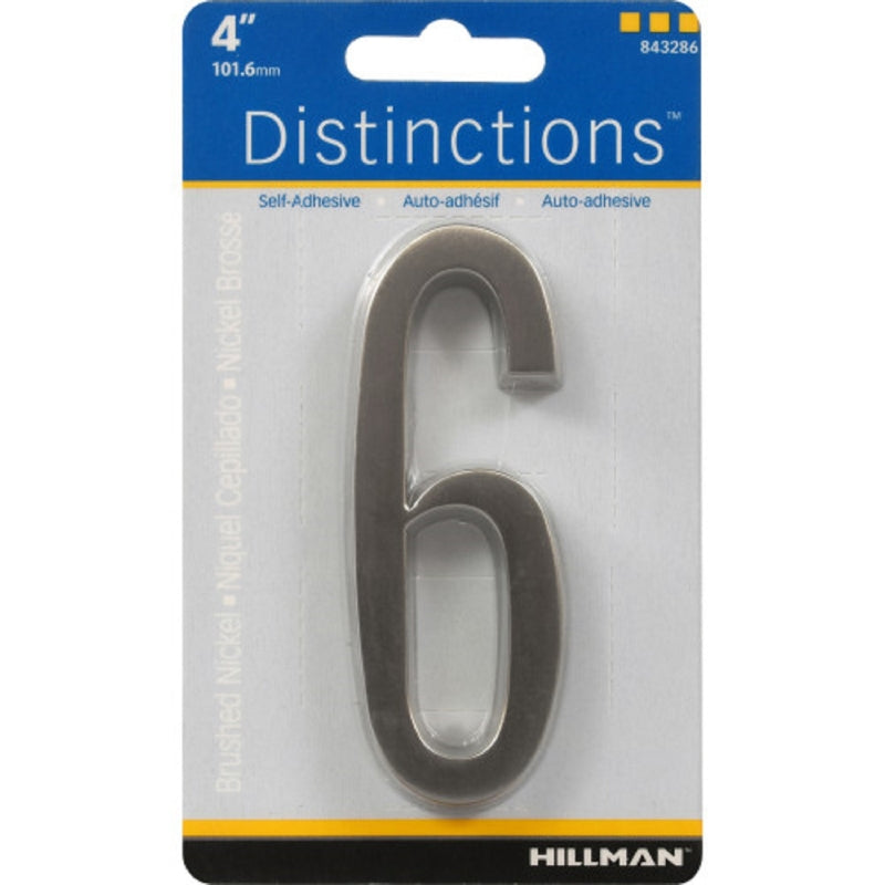 HILLMAN - Hillman Distinctions 4 in. Silver Zinc Die-Cast Self-Adhesive Number 6 1 pc - Case of 3