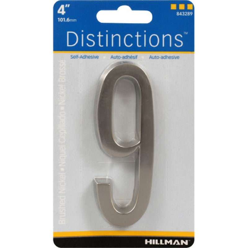 HILLMAN - Hillman Distinctions 4 in. Silver Zinc Die-Cast Self-Adhesive Number 9 1 pc - Case of 3