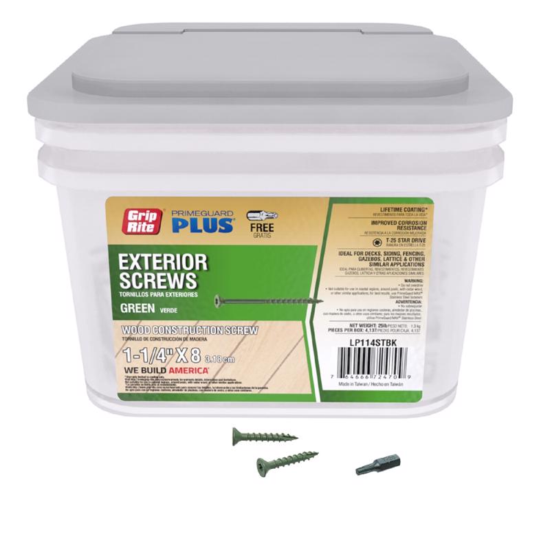 GRIP-RITE - Grip-Rite PrimeGuard Plus No. 8 wire X 1.25 in. L Green Star Flat Head Deck Screws 25 lb