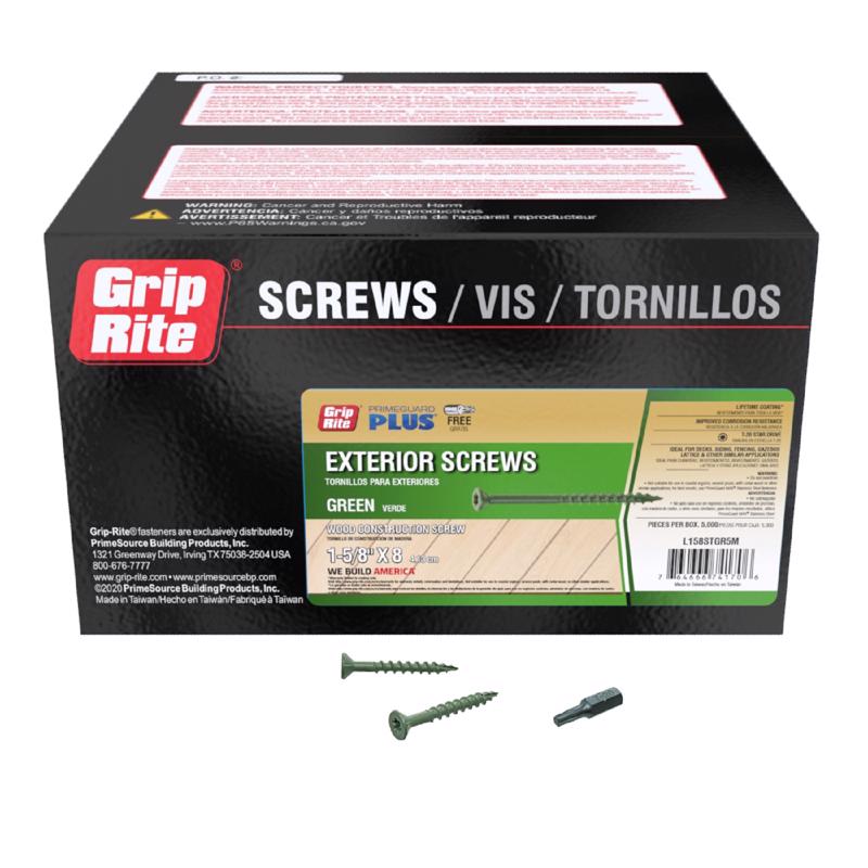 GRIP-RITE - Grip-Rite PrimeGuard Plus No. 8 wire X 1-5/8 in. L Green Star Flat Head Deck Screws 5000 pk