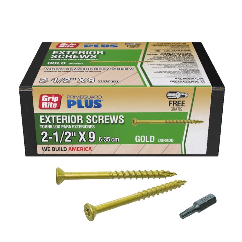 GRIP-RITE - Grip-Rite PrimeGuard Plus No. 9 wire X 2-1/2 in. L Gold Star Flat Head Deck Screws 1 lb - Case of 12