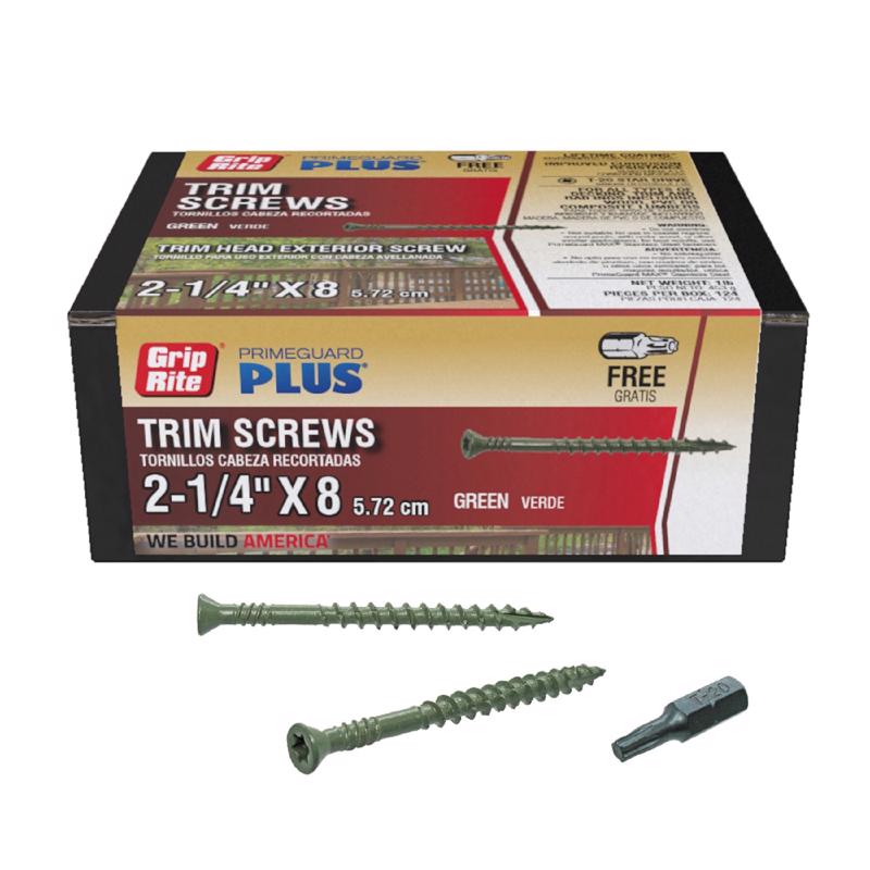 GRIP-RITE - Grip-Rite PrimeGuard Plus No. 9 wire X 2-1/4 in. L Green Star Trim Head Deck Screws 1 lb - Case of 12