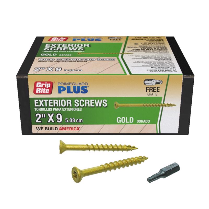 GRIP-RITE - Grip-Rite PrimeGuard Plus No. 9 wire X 2 in. L Gold Star Flat Head Deck Screws 1 lb - Case of 12