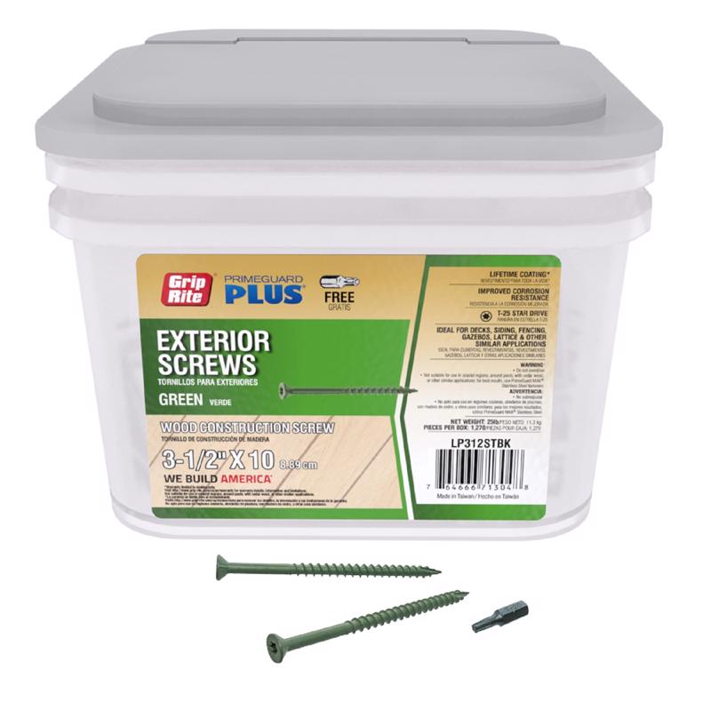 GRIP-RITE - Grip-Rite PrimeGuard Plus No. 10 wire X 3-1/2 in. L Green Star Flat Head Deck Screws 25 lb 1270 pk