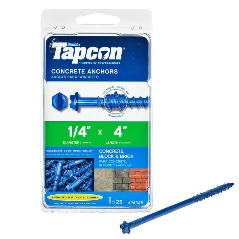 TAPCON - Tapcon 4 in. L Slotted Hex Washer Head Concrete Screws 25 pk