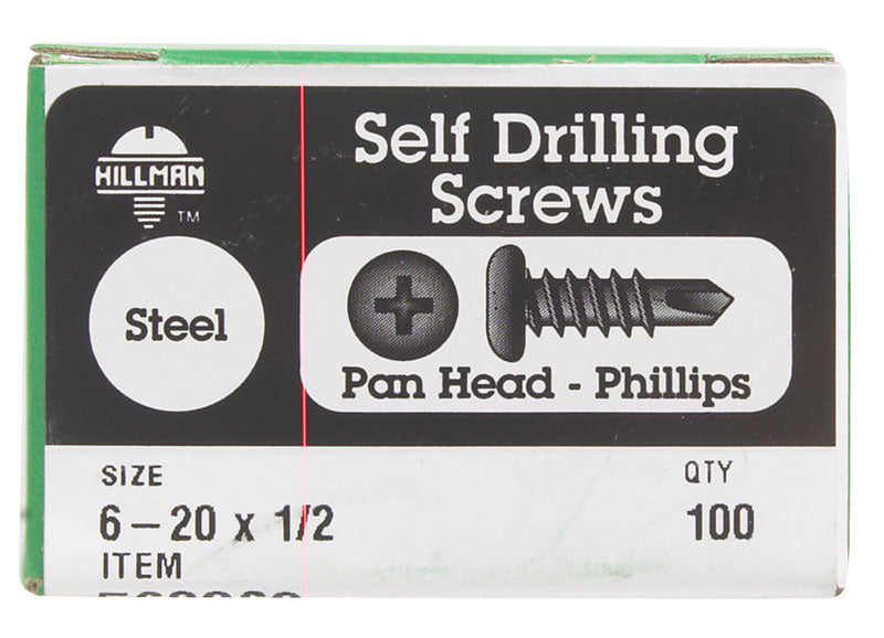 HILLMAN - Hillman No. 6-20 X 1/2 in. L Phillips Pan Head Self- Drilling Screws 100 pk