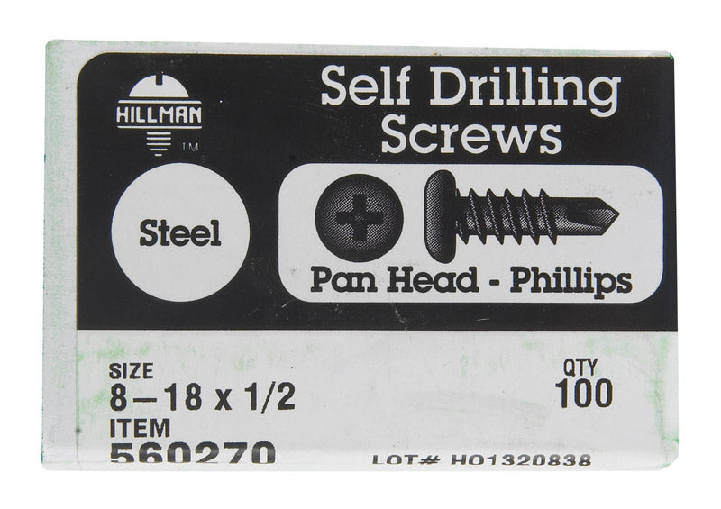 HILLMAN - Hillman No. 8-18 X 1/2 in. L Phillips Pan Head Self- Drilling Screws 100 pk