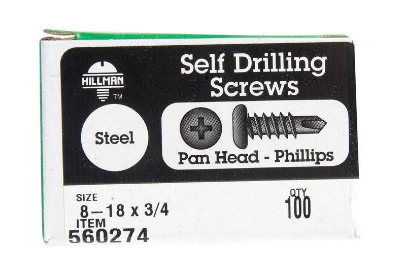 HILLMAN - Hillman No. 8-18 X 3/4 in. L Phillips Pan Head Self- Drilling Screws 100 pk