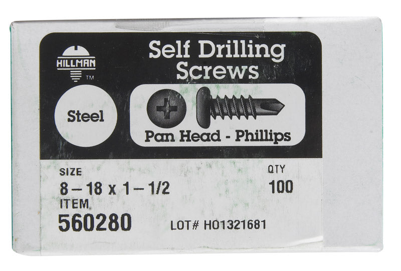 HILLMAN - Hillman No. 8-18 X 1-1/2 in. L Phillips Pan Head Self- Drilling Screws 100 pk