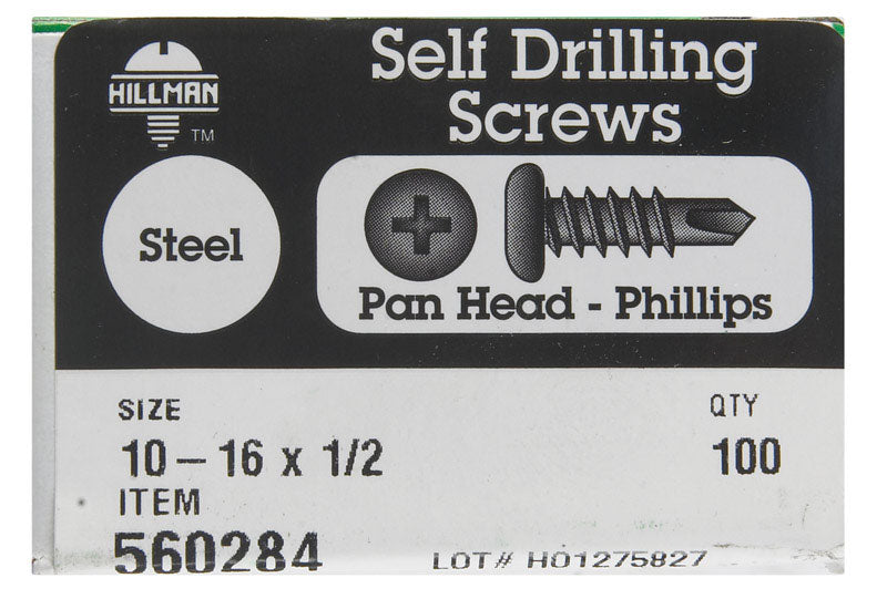 HILLMAN - Hillman No. 10-16 X 1/2 in. L Phillips Pan Head Self- Drilling Screws 100 pk