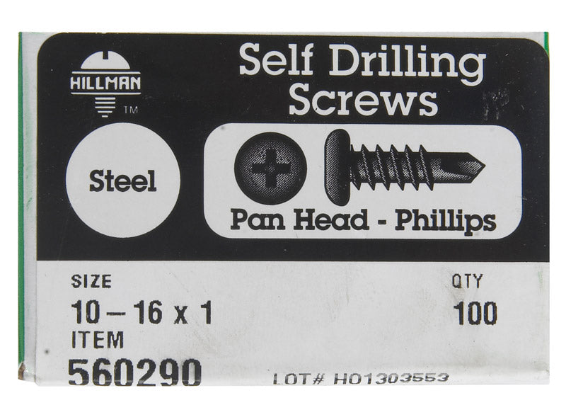 HILLMAN - Hillman No. 10-16 X 1 in. L Phillips Pan Head Self- Drilling Screws 100 pk