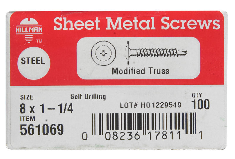 HILLMAN - Hillman No. 8 X 1-1/4 in. L Phillips Truss Head Self- Drilling Screws 100 pk