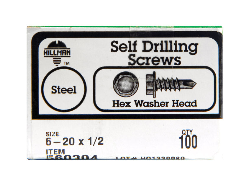 HILLMAN - Hillman No. 6-20 X 1/2 in. L Hex Hex Washer Head Self- Drilling Screws 100 pk