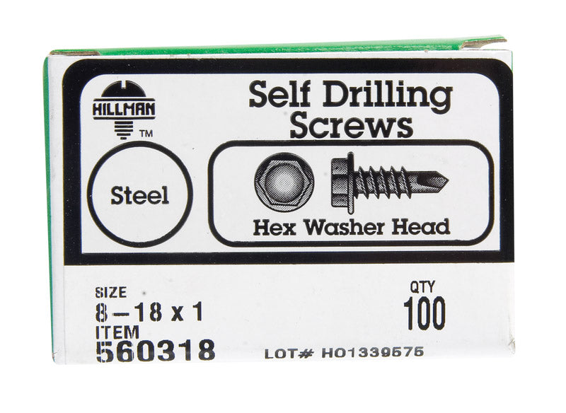 HILLMAN - Hillman No. 8-18 X 1 in. L Hex Hex Washer Head Self- Drilling Screws 100 pk