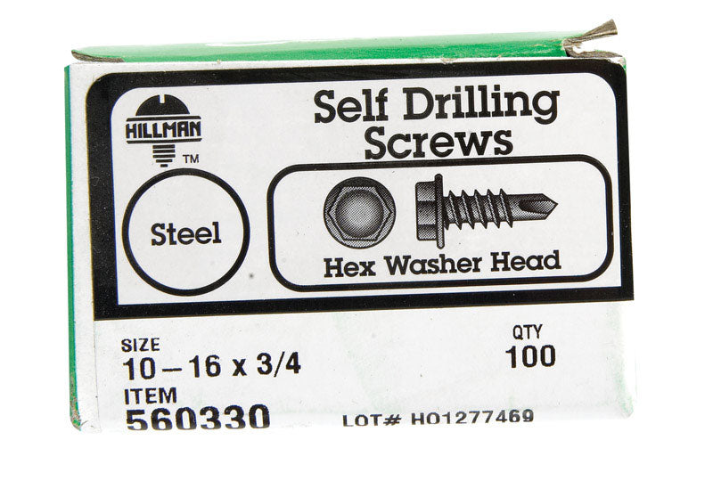 HILLMAN - Hillman No. 10-16 X 3/4 in. L Hex Washer Head Self- Drilling Screws 100 pk