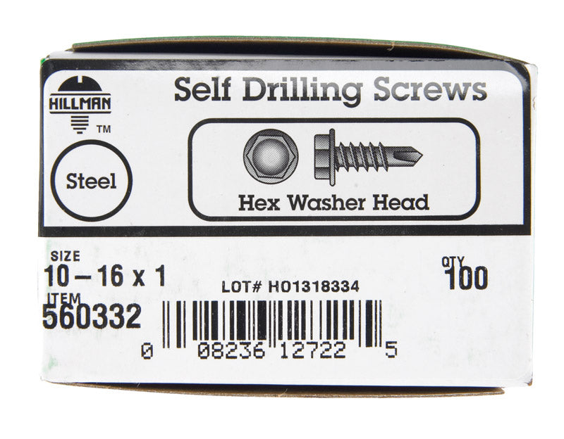 HILLMAN - Hillman No. 10 X 1 in. L Hex Washer Head Sheet Metal Screws 100 pk