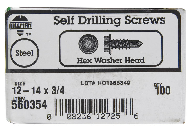 HILLMAN - Hillman No. 12-14 X 3/4 in. L Hex Washer Head Sheet Metal Screws 100 pk