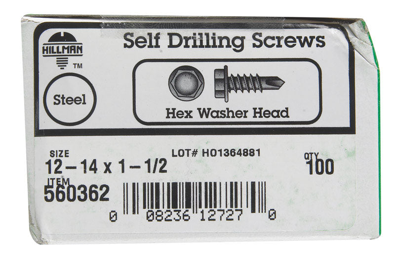 HILLMAN - Hillman No. 12-14 X 1-1/2 in. L Hex Hex Washer Head Sheet Metal Screws 100 pk