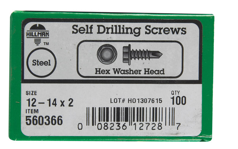 HILLMAN - Hillman No. 12-14 X 2 in. L Hex Hex Washer Head Sheet Metal Screws 100 pk