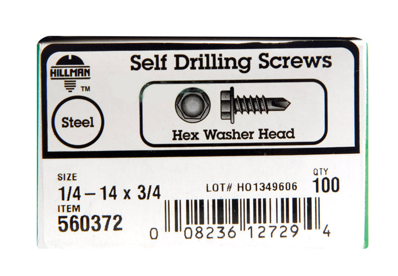 HILLMAN - Hillman 1/4-14 Sizes X 3/4 in. L Hex Hex Washer Head Sheet Metal Screws 100 pk