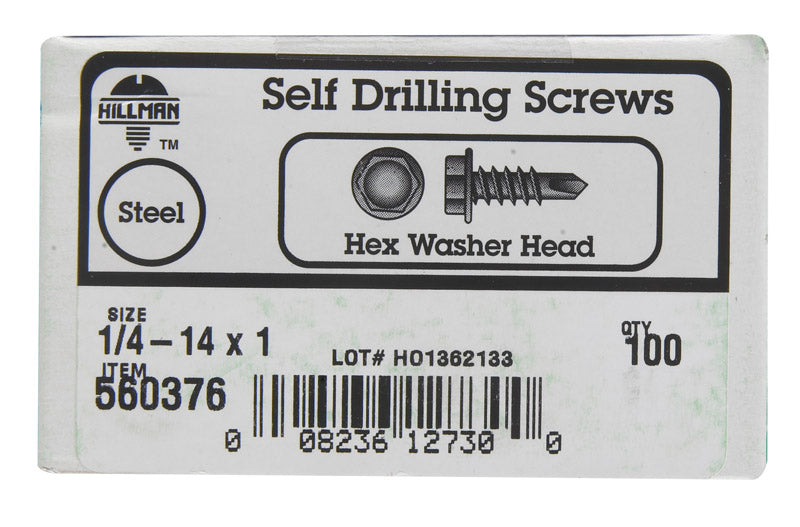 HILLMAN - Hillman 1/4-14 Sizes X 1 in. L Hex Hex Washer Head Sheet Metal Screws 100 pk